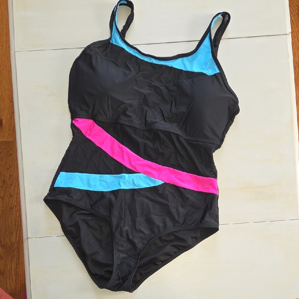 Sporty Black and Pink One-Piece Swimsuit